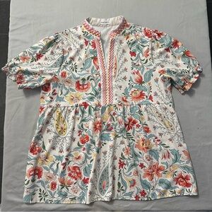 Cherry Betty Floral Boho Peasant Top Medium Cottagecore Puff Sleeve